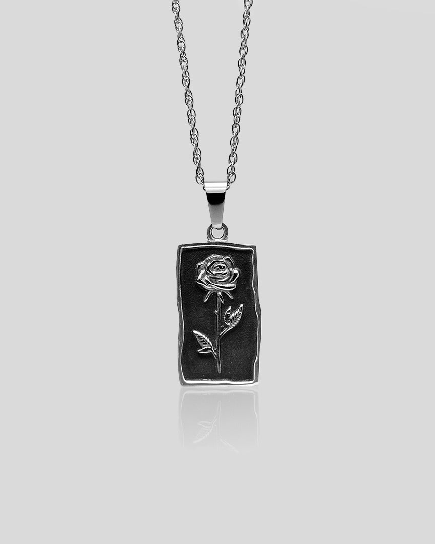 ★ROSEMONT★ Silver Black Spinel Necklace La Vie En Rose RC2 925 Sterling Silver Black Spinel Bujukan Link Drop Necklace